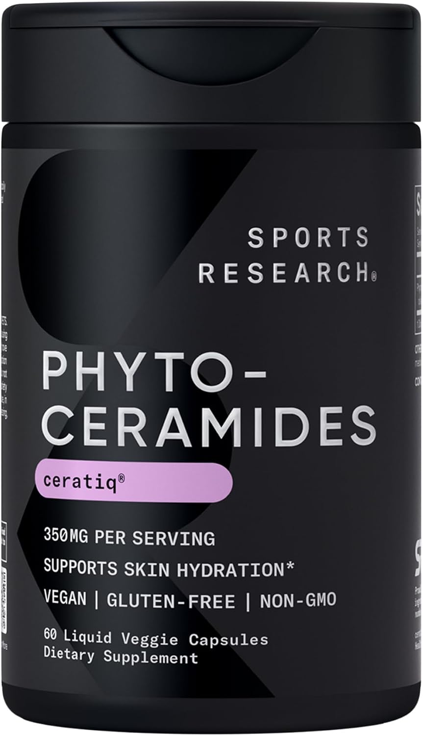 Sports Research® Phytoceramides 350mg w/Ceratiq®, 30 Softgels | Plant-Derived Ceramides for Beauty from Within Skin Hydration | Made with Certiq® | Non-GMO, Soy-Free - 30 Servings