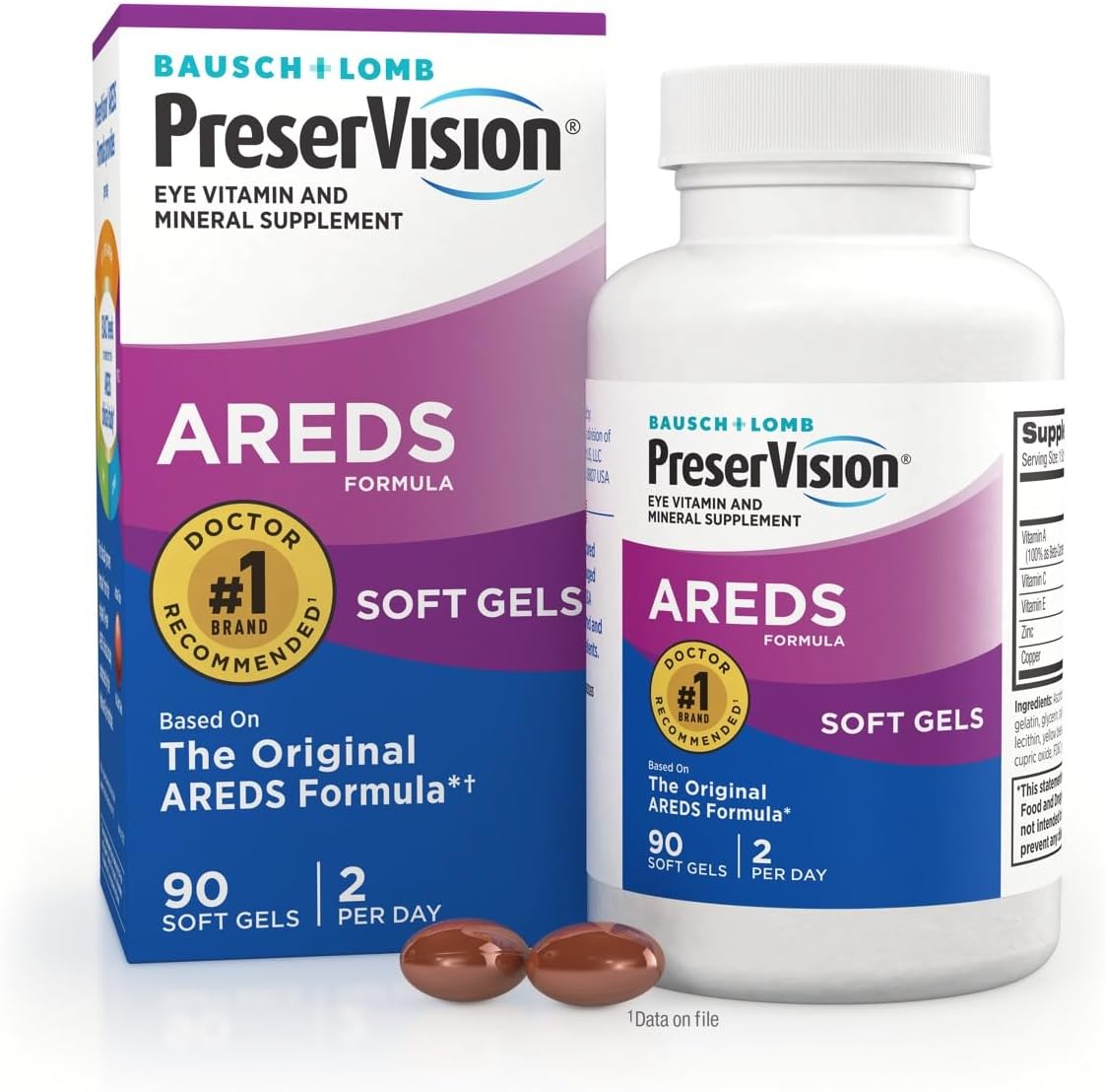 PreserVision AREDS Eye Vitamins, #1 Eye Doctor Recommended Brand, Multivitamin with Copper, Vitamin A, C & E, Zinc Supplements, 120 Softgels