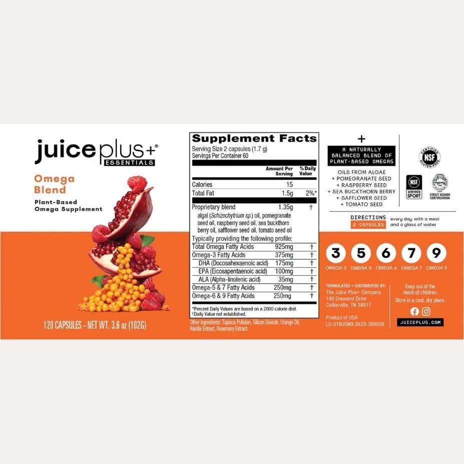 JuicePlus+ Fruit & Vegetable Blend, 2 Bottles (60+60 Servings) | Made from 20 whole fruits & vegetables — peels, leaves, seeds included — convenient daily fruit and veggie blend
