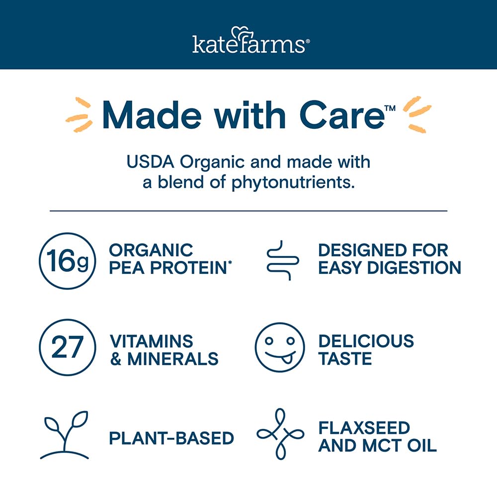 KATE FARMS Organic Nutrition Shake, Chocolate, 16g Protein, 12 Pack