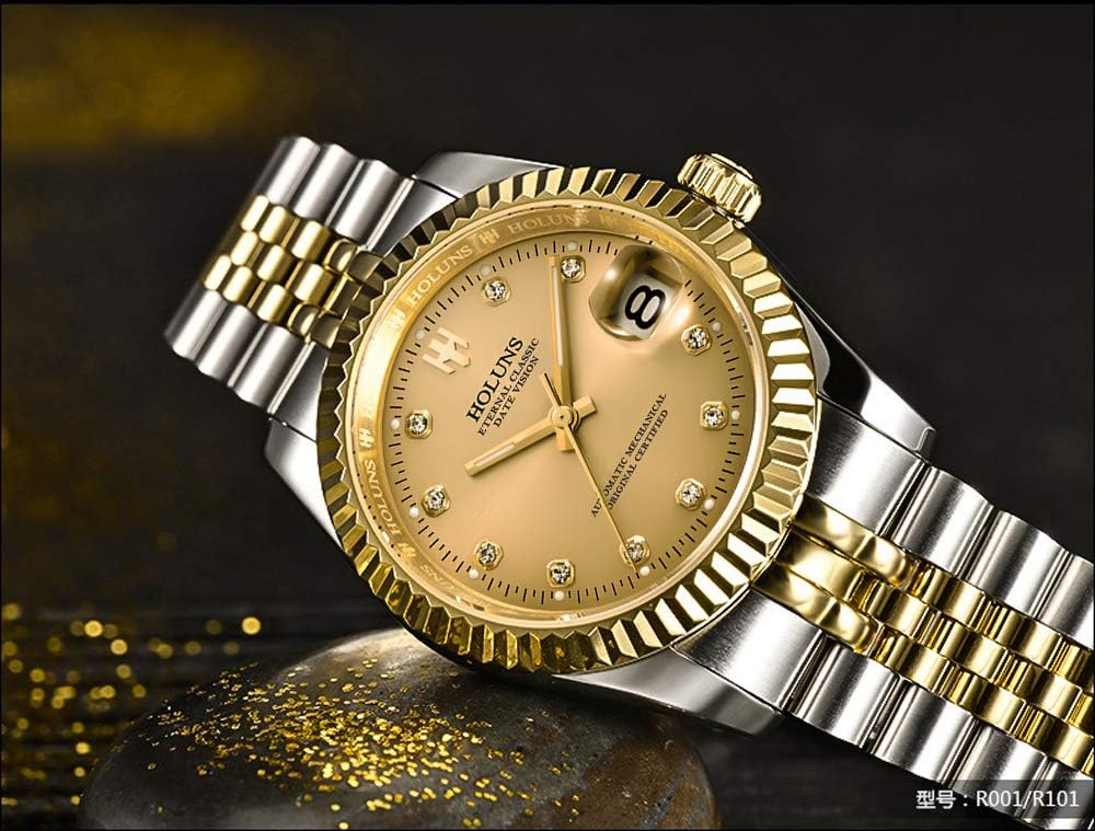 Men's Automatic Watch Gold-Plated 316L Steel Sapphire Crystal | Japanese 8215 automatic movement • Sapphire crystal • 18K gold-plated 316L steel • Date display • Dress and business wear