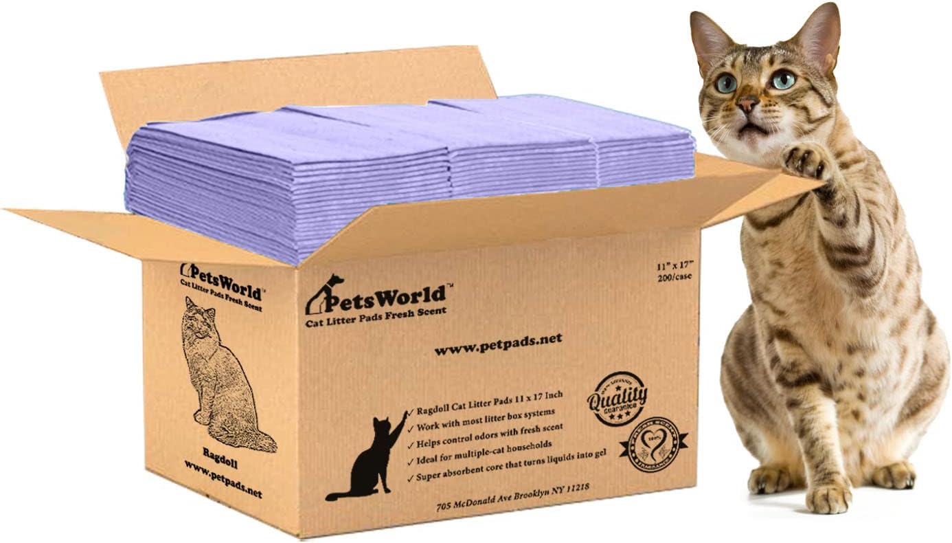 PetsWorld Universal Fit Cat Pad Refills for Litter Box, Fresh Scent, Odor Control, Pack of 200