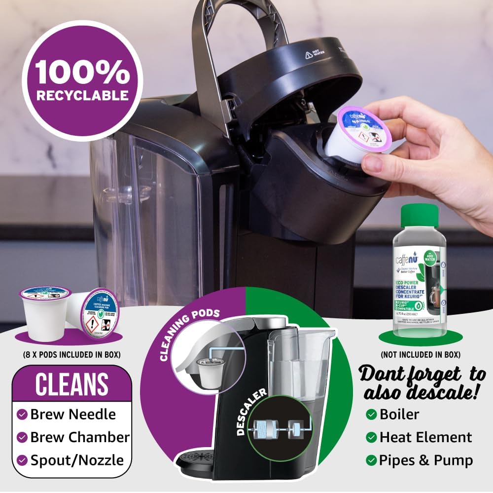 Caffenu Keurig Compatible Cleaning Rinse Pods, 8-Pod Cleaner Kit