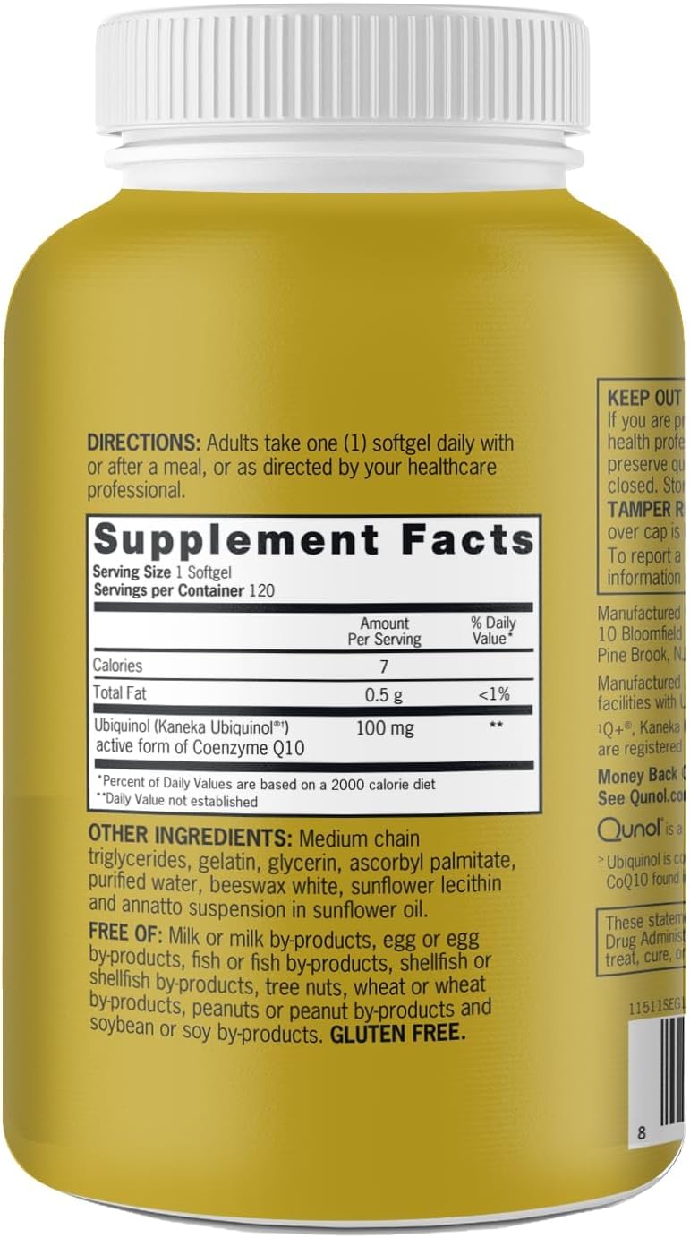 Qunol Ubiquinol 100mg, Powerful Antioxidant for Heart Health, 120 Softgels | #1 Cardiologist Recommended Supplement for Heart Health, Coenzyme Q10 Supplement to support Vascular Health & Cellular Energy