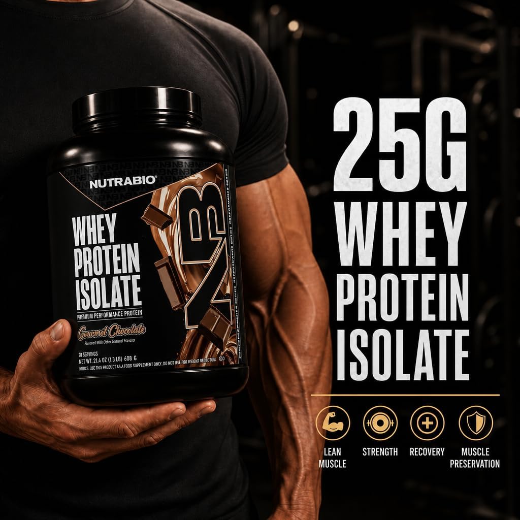 NutraBio 100% Whey Protein Isolate Protein Powder, 25g Protein with Complete Amino Acid Profile, Non-GMO, Soy & Gluten Free, Low Carb, Low Calorie Whey Protein Powder, Raw Unflavored, 20 Servings