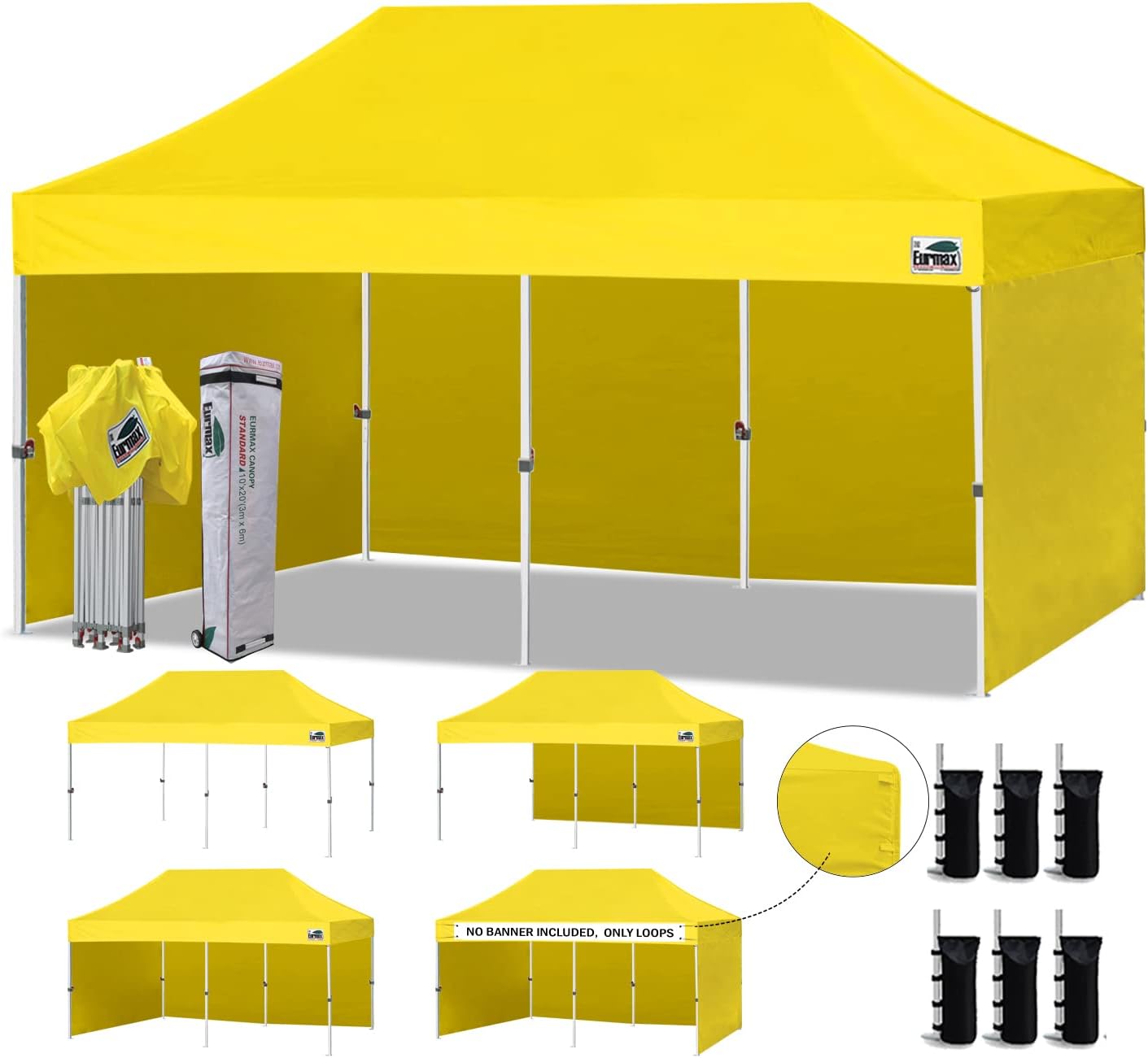 Eurmax USA 10x10 Pop Up Canopy Tent,Commercial Tent with Patented No-Tip Rolling Bag,4 Zippered Removable Walls,UV & Water Resistant Canopy Top,Heavy Duty Outdoor Gazebo,Instant Shelter(White)