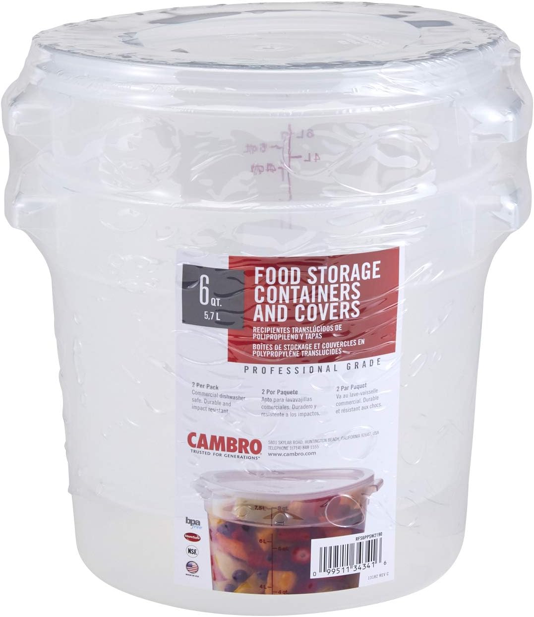 Cambro 2-Quart Round Food-Storage Container with Lid, Set of 3