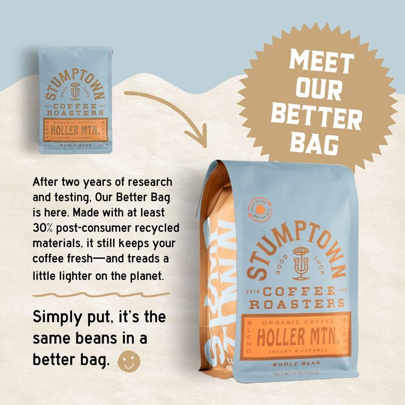 Stumptown Coffee Roasters, Medium Roast Organic Whole Bean Coffee, 100% Arabica Coffee - Holler Mountain 12 Ounce Bag with Flavor Notes of Citrus Zest, Caramel and Hazelnut