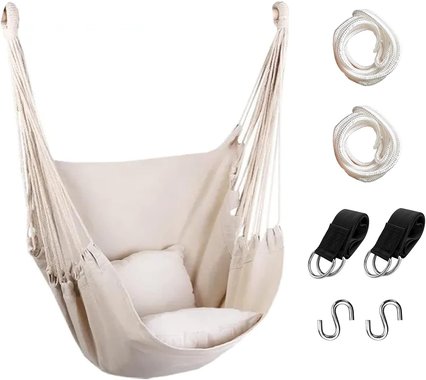 Hommtina Hammock Chair Hanging Rope Swing, Max 300 Lbs Hanging Chair with Pocket & Durability Perfect for Outdoor, Home, Bedroom, Patio