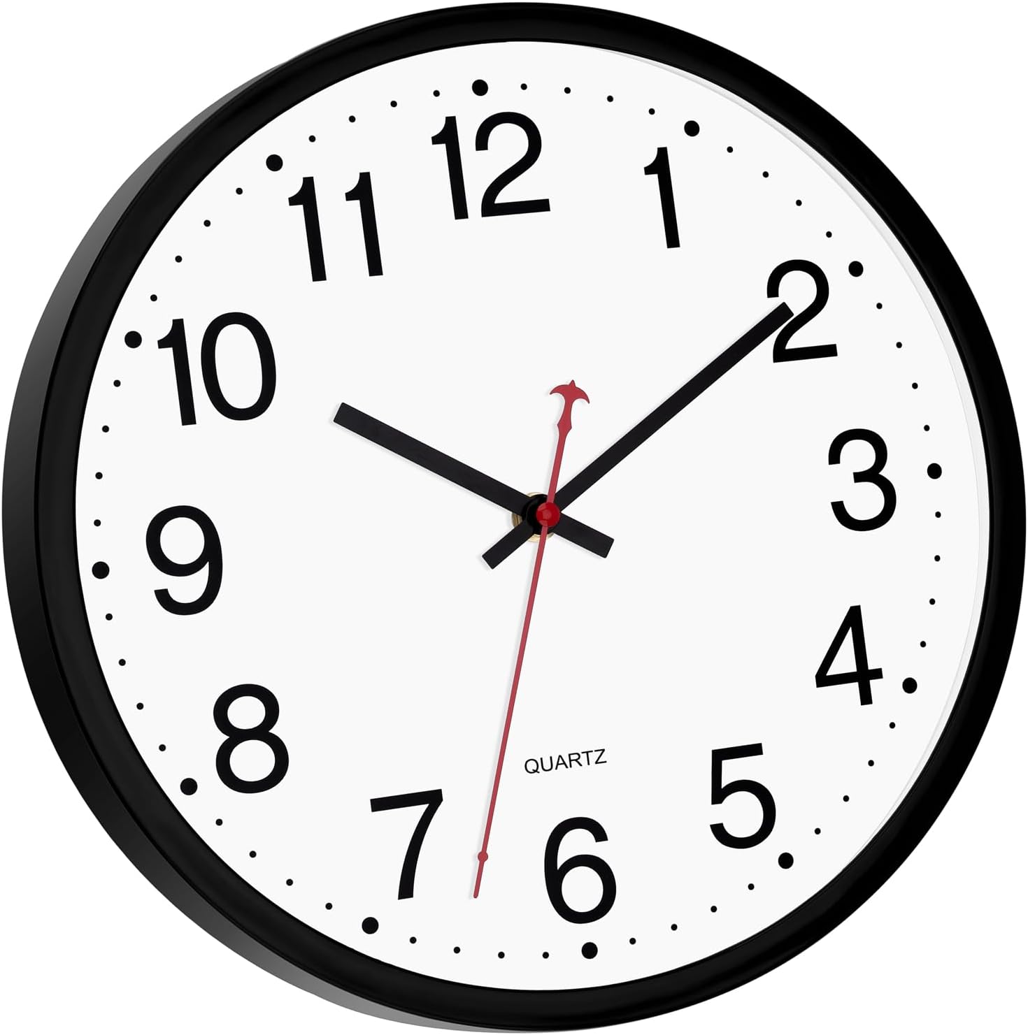 Foxtop 12 Inch Wall Clock Silent Battery Operated Analog Clock, Black