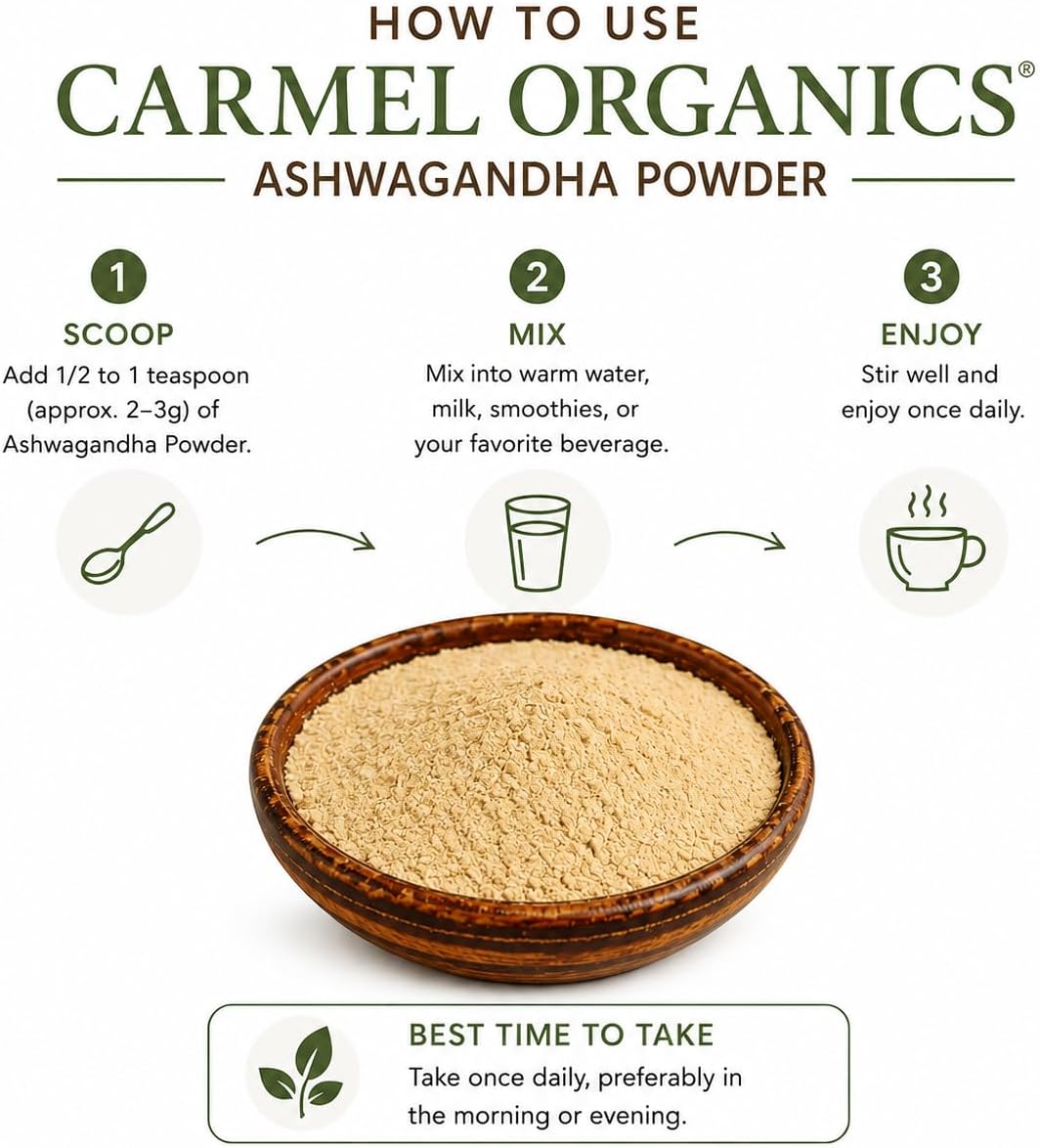 CARMEL ORGANICS Organic Ashwagandha Root Powder 8 Ounce