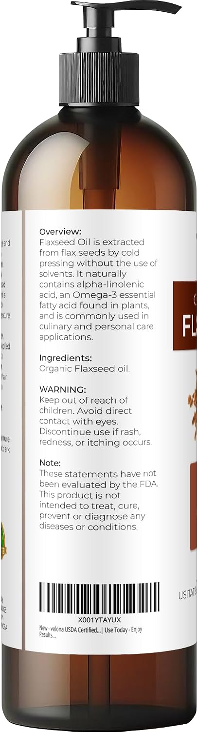 velona USDA Organic Pumpkin Seed Oil - 8 fl oz, Cold Pressed, with Pump