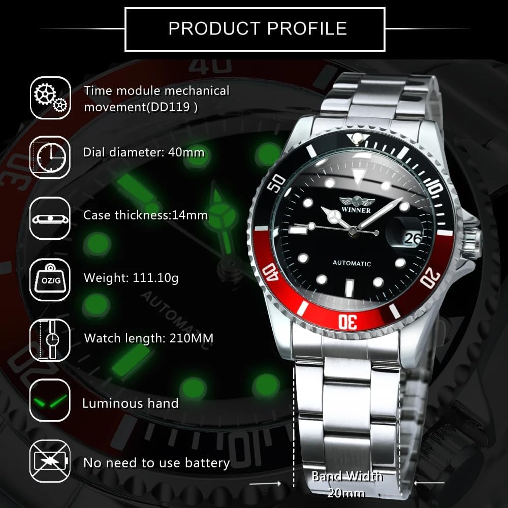 MASTOP Men Automatic Mechanical Watches Full Steel Waterproof Mens Watches | Calendar,Fashion Wristwatch for Men