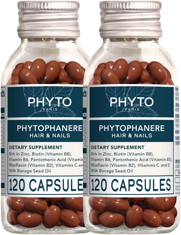 PHYTO Phytophanère Hair Growth Supplement for Women & Men - Biotin, Zinc & Vitamin B6 for Thicker, Stronger Hair & Nails - 120 Capsules, 2-Month Supply