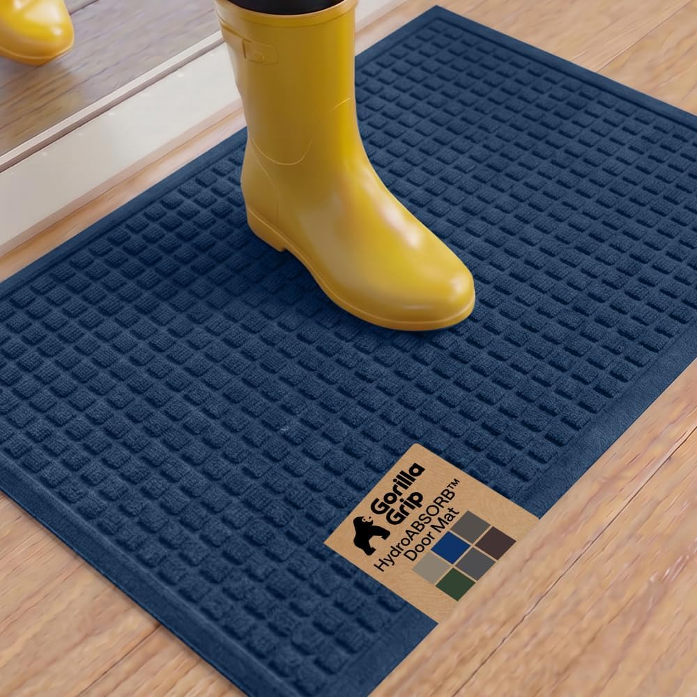 GORILLA GRIP® HydroABSORB Door Mat for Indoor Outdoor Use, 29x17 Black