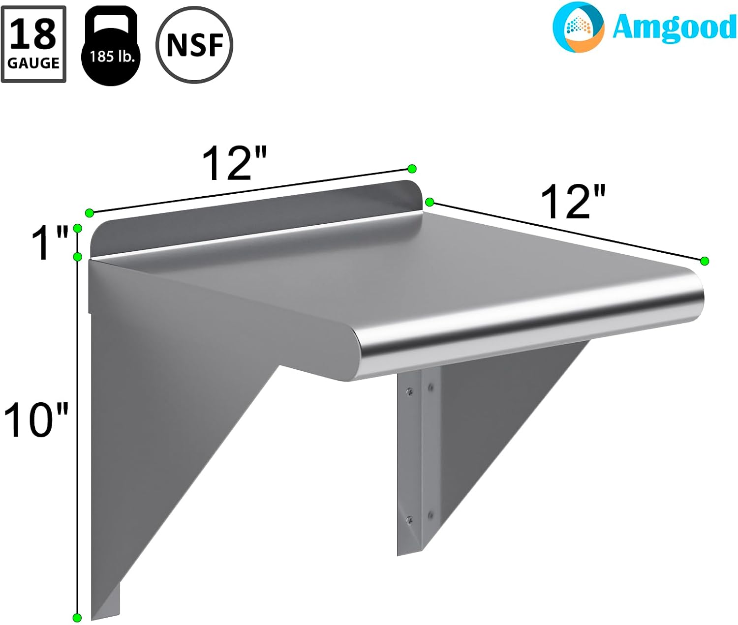 AmGood 24" Long X 18" Deep Stainless Steel Wall Shelf | NSF Certified | Appliance & Equipment Metal Shelving | Kitchen, Restaurant, Garage, Laundry, Utility Room
