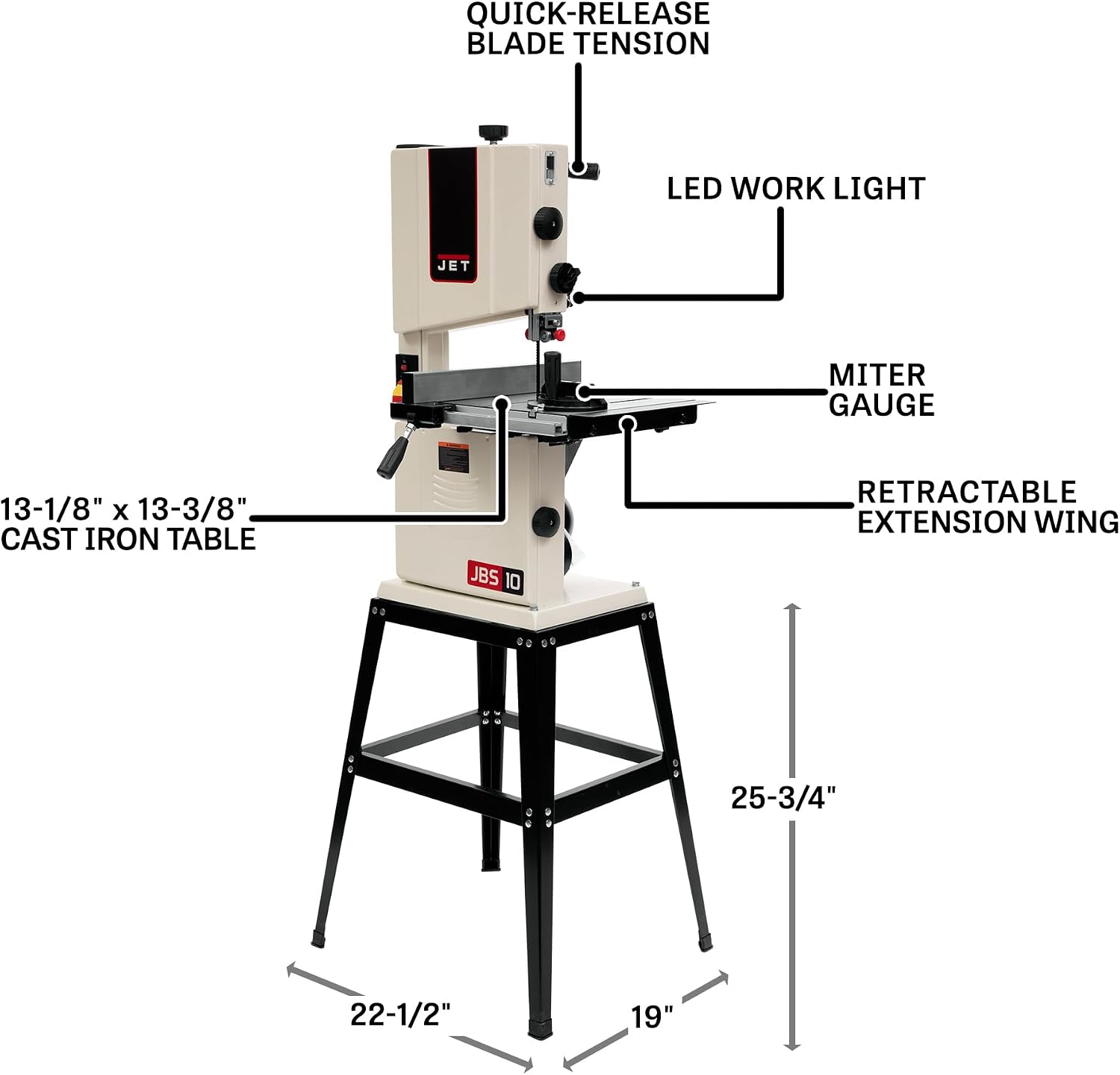 JET 10-Inch Woodworking Band Saw with Stand, 1/2 HP, 115V 1Ph (JWB-10)