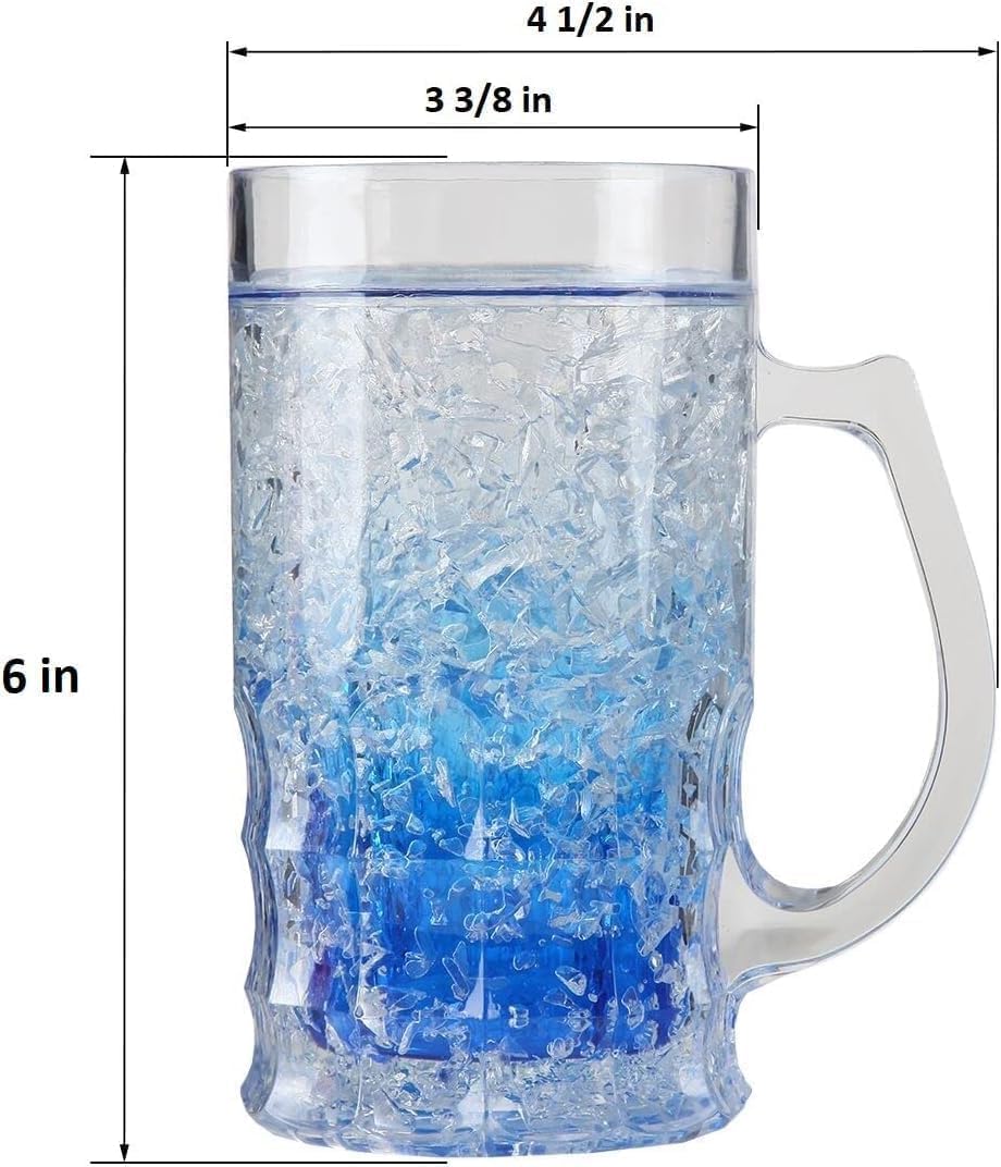 Lily's Home Freezer Beer Mugs - Set of 4 Freezable Gel-Filled 16 oz BPA-Free Acrylic Frozen Mugs for Outdoor Entertaining and Gifting