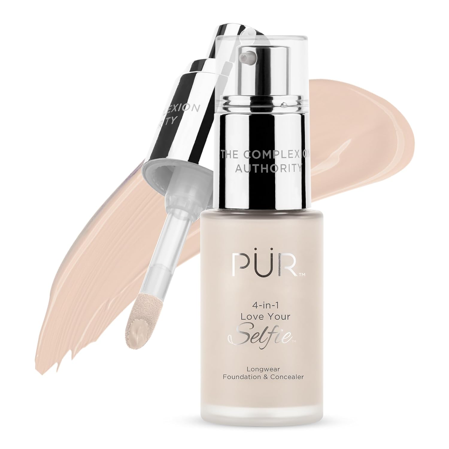 PÜR MINERALS 4-in-1 Love Your Selfie Foundation & Concealer - Longwear Medium-to-Full Coverage Liquid Makeup Foundation with Hydrating Blend for Refined-Looking, Natural Beauty Glow & Skin Texture