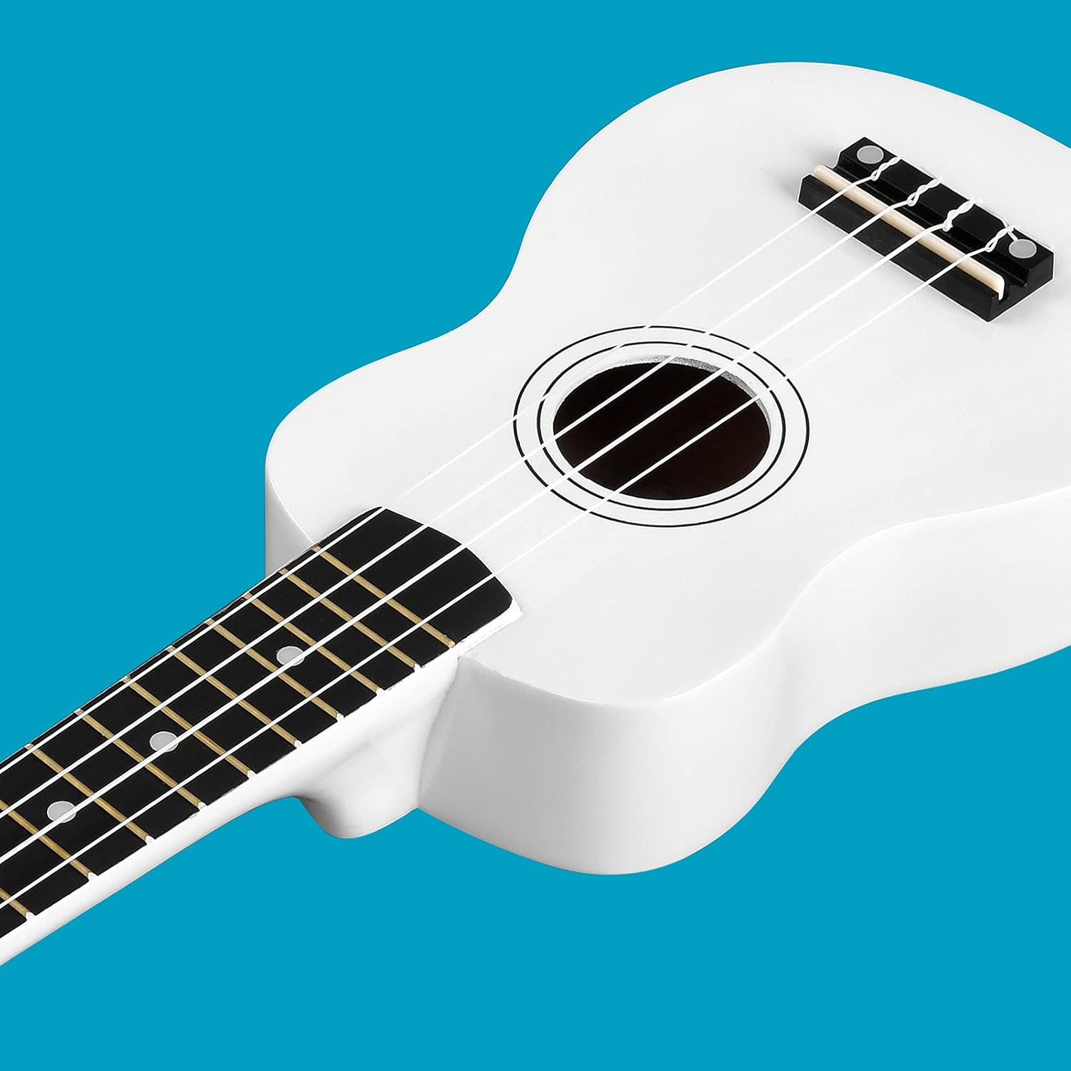Winzz Soprano Ukulele Starter Kit For Beginners with Bag, Clip-On Tuner, Extra Strings, Strap, Plectrum, Fret Stickers, Chords Card, Polishing Cloth, Black