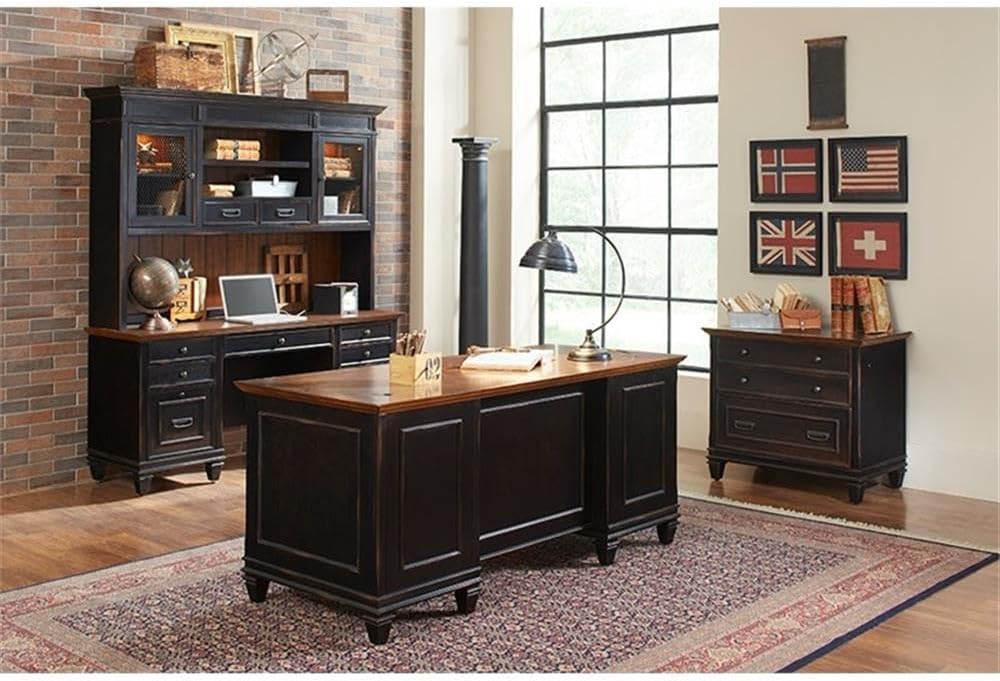 Hartford Wood Lateral File With Locking Legal/Letter File Drawer Black