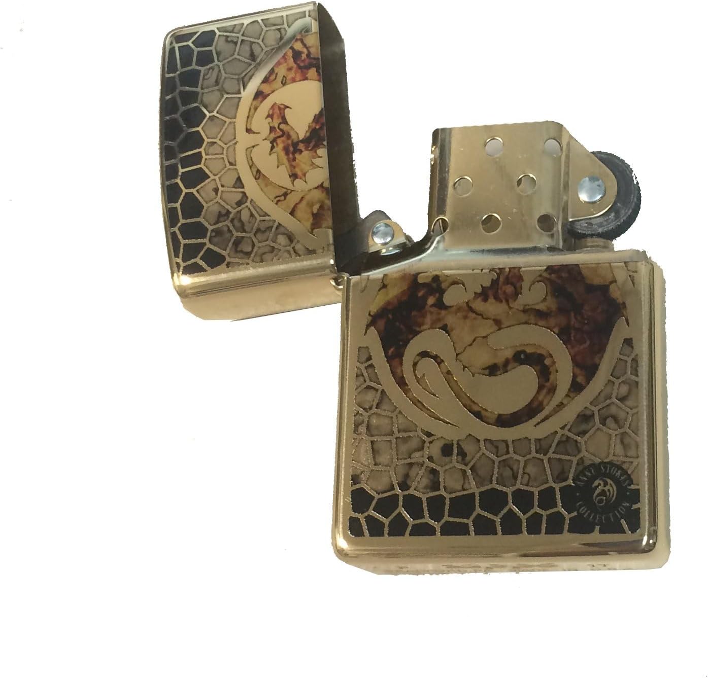 Zippo Custom Lighter - Ann Stokes Artist Dragon w/Scales Design High Polish Brass