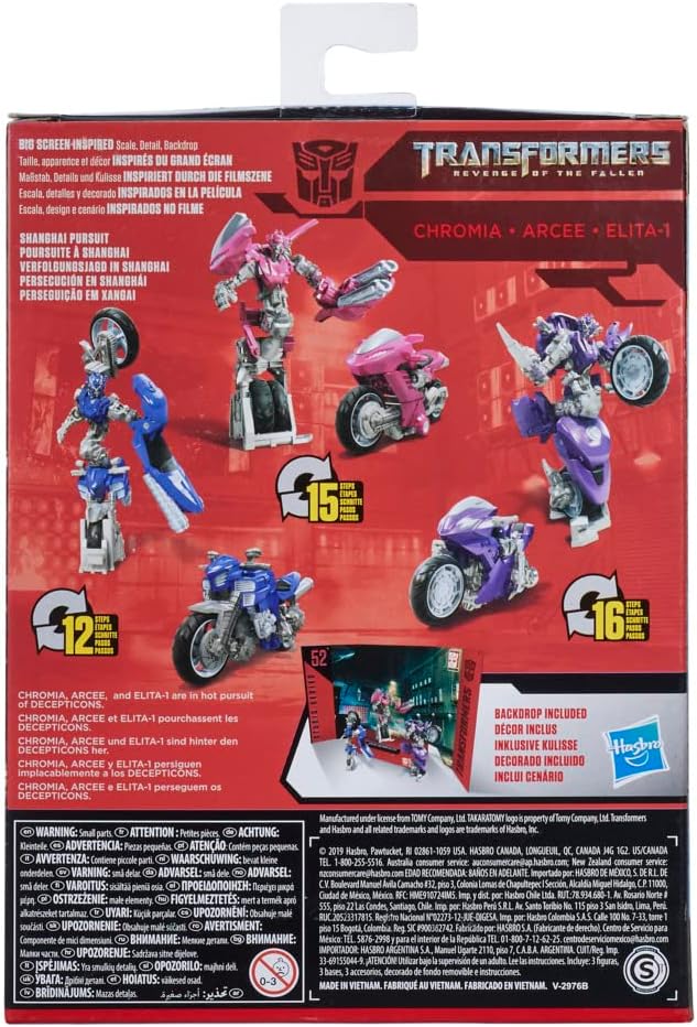 Transformers Toys Studio Series 52 Deluxe Revenge of The Fallen Movie Arcee Chromia Elita-1 Action Figure 3 Pack, 4.5"