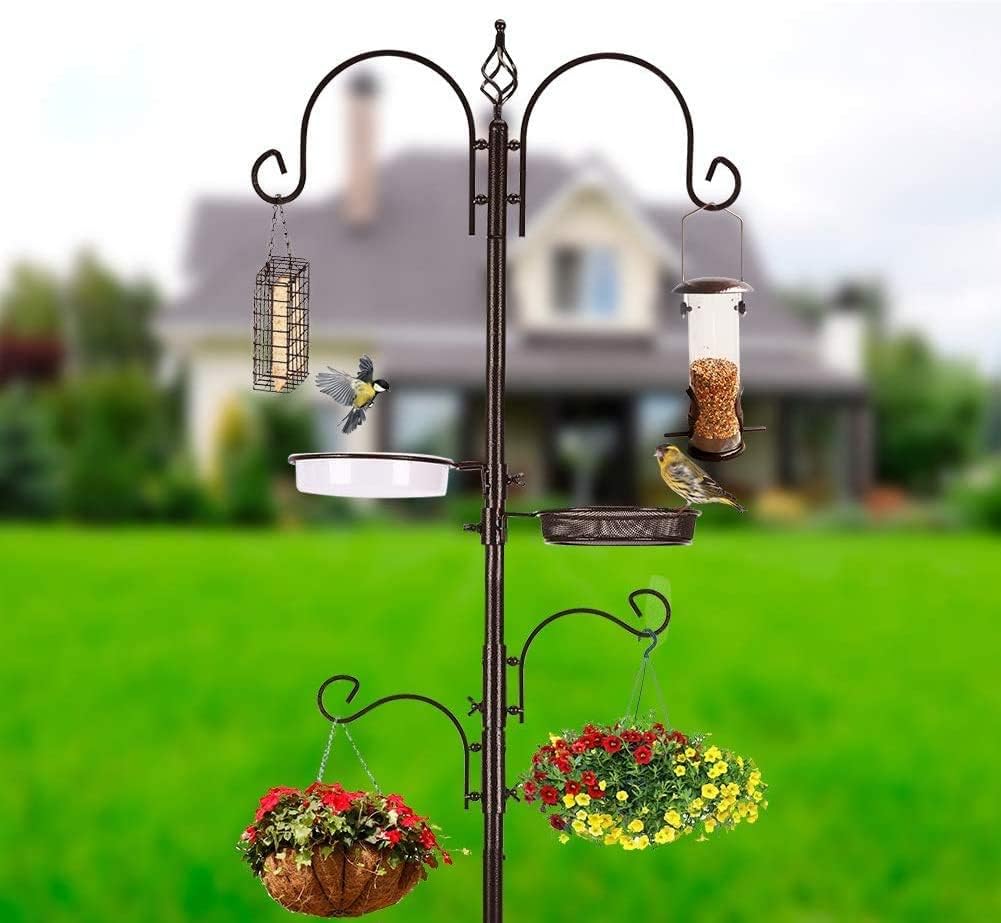 Deluxe Bird Feeding Station Kit with Multi Feeder Hanging Pole, Metal Suet Feeder, Bird Bath