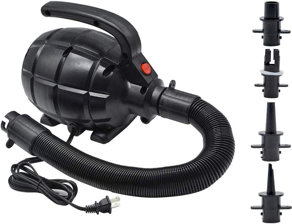 Electric Air Pump for Inflatables, AC (110V), 600W, 20L/min, Black, 4 Detachable Nozzles, Inflator/Deflator, Queen/King Size Air Mattress, Pool Toys