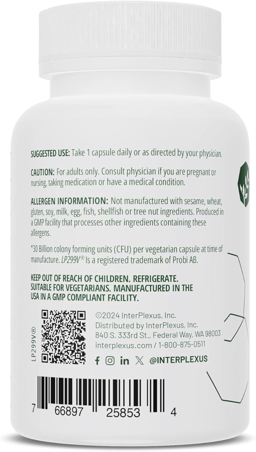 InterPlexus Fortéfy - 4 Elite Strains of Probiotics Providing 30 Billion CFU per Capsule with Magnesium - Gluten Free, Dairy Free