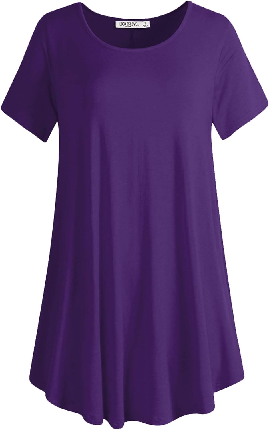 Lock and Love Women Solid Short Sleeve/Sleeveless Tunic for Leggings Swing Tunic Flare Tank Tops S-5XL Plus Size Made in USA