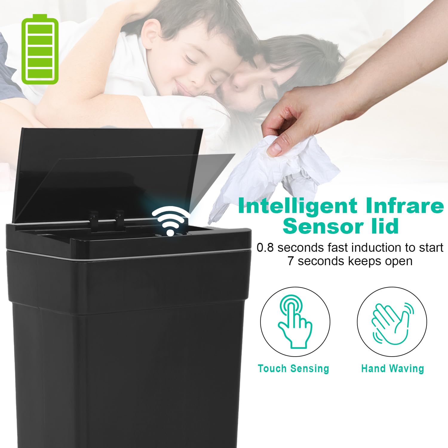 BestOffice 13 Gallon Trash Can Automatic Kitchen Trash Can Touch Free High-Capacity Garbage Can with Lid for Bedroom Bathroom Home Office 50 Liter