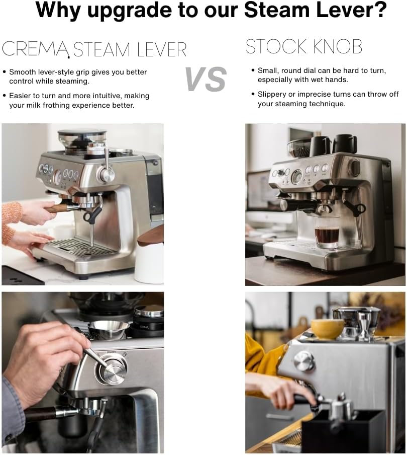 CREMA Coffee Products Replacement Steam Lever for Breville Espresso Machines | Ergonomic Stainless Steel Design | Compatible with Barista Express