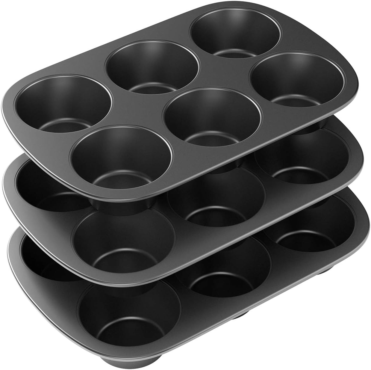 Tiawudi 3 Pack Nonstick Muffin Pan, Carbon Steel Cupcake Pan, Easy to Clean and Perfect for Making Muffins or Cupcakes, 6 Cup Jumbo