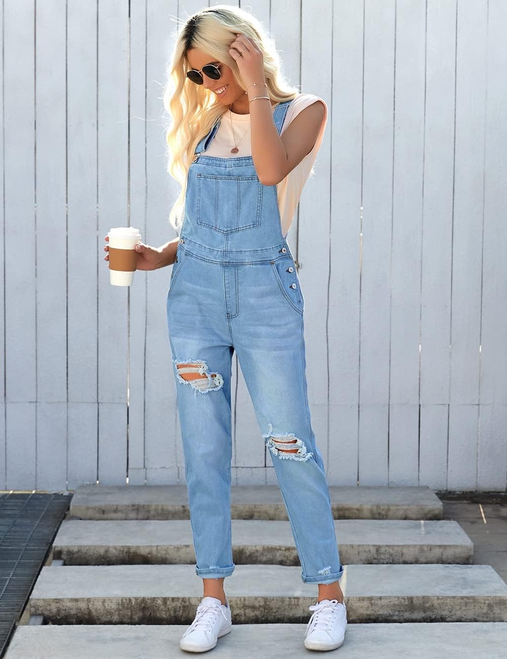 Vetinee Womens Classic Adjustable Straps Pockets Denim Bib Overalls Jeans Pants