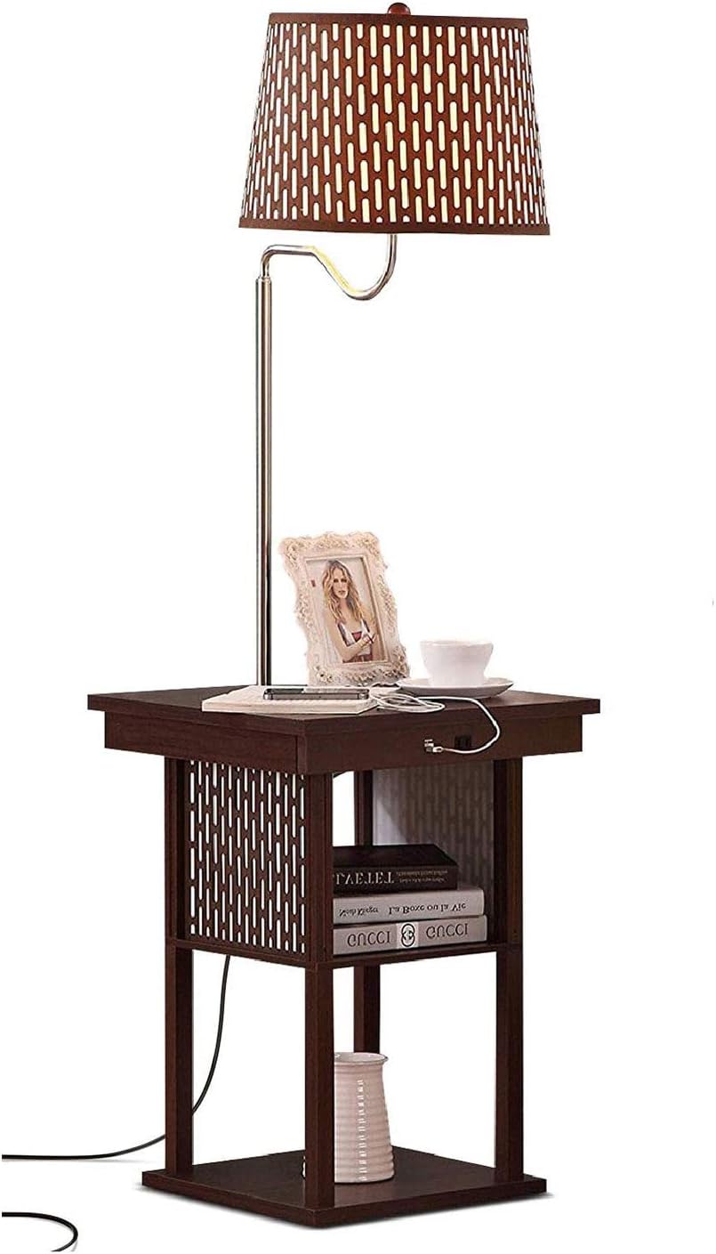 Brightech Madison Side Table with Lamp Combo with LED Bulb, Desk Lamp with USB Port, Bedside Reading Light, Modern End Table with Floor Lamp for Bedroom, Living Room, Office - Havana Brown
