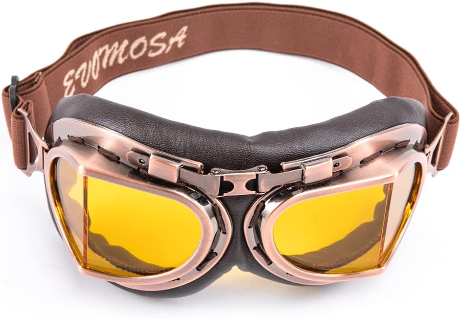 Motorcycle Goggles Anti Fog&Wind&Dust&Sand Aviator Pilot Motocross | Dirt Bike Atv Riding Goggles with Yellow Lens,Fit Over Glasses or Helmet