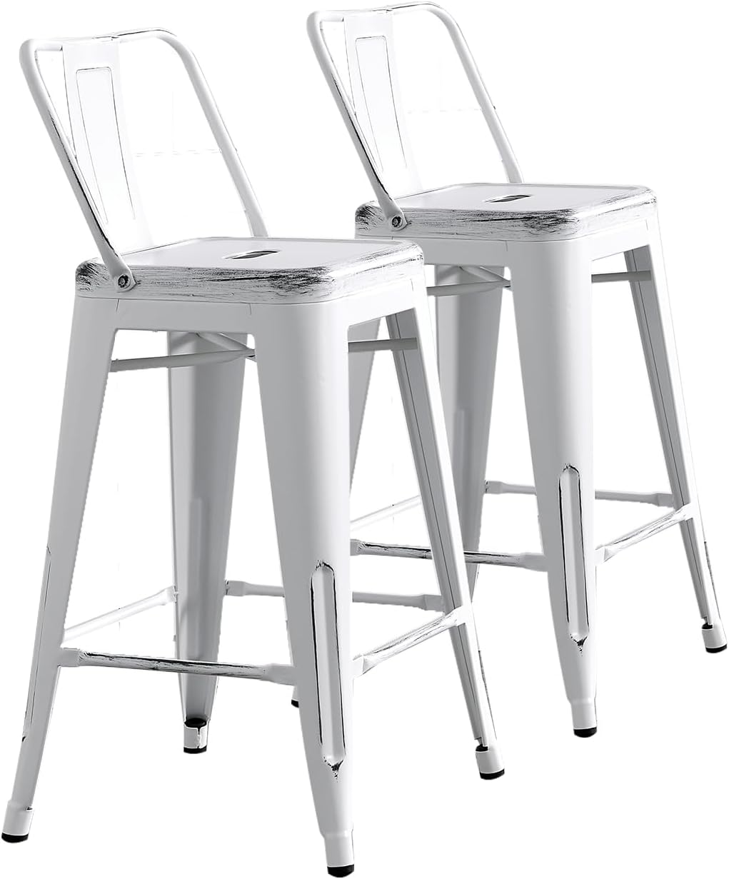 AC Pacific 30” Metal Barstool Set of 2 – Country Rustic Style with Low Back, Lightweight & Sturdy Build, Easy Assembly – Matte Black