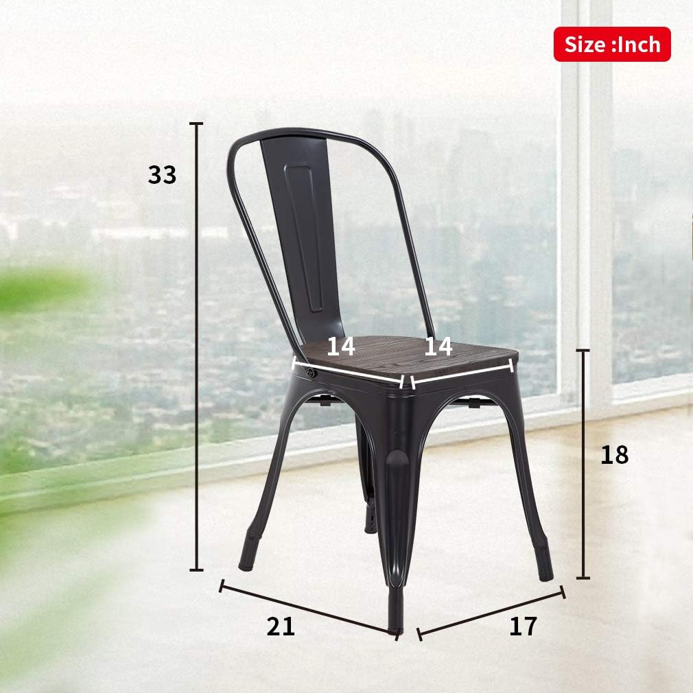 FDW | Metal Dining Chairs | Set of 4, Black | 330lbs Load | Stackable Tolix Side Chairs with Backrest | Non-Slip Feet | Indoor/Outdoor Use | Ideal for Kitchen & Restaurants