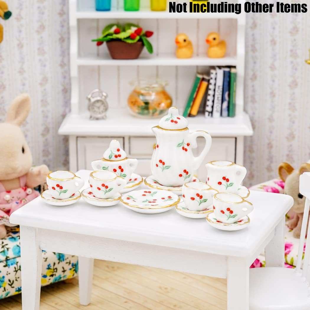 Odoria 1/12 Miniature Porcelain Tea Set 15Pcs Dollhouse Decoration Accessories, Grapes
