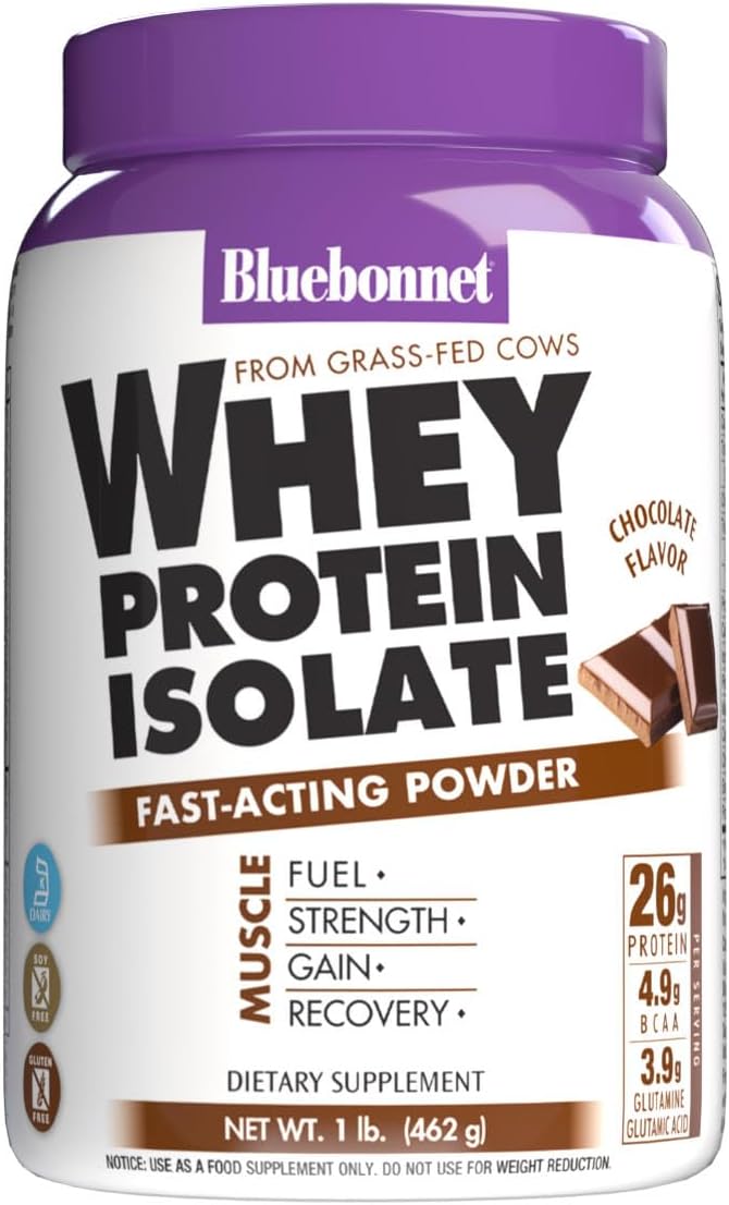 Bluebonnet Nutrition Whey Protein Isolate Powder, Whey from Grass Fed Cows, 26 Grams of Protein, No Sugar Added, Gluten Free, Soy Free, Kosher Dairy, 2.2 lbs, 32 Servings, Original Unflavored | Kosher