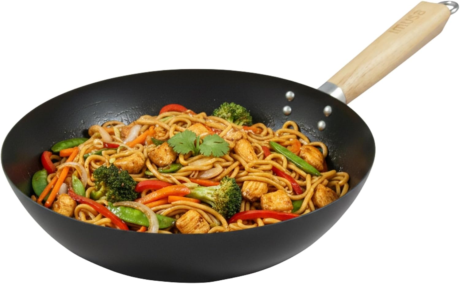 IMUSA 9.5 Inch Carbon Steel Nonstick Wok with Cool-touch Handle, Black | Cool-Touch Handle, Ideal for Stir Fry, Great for Everyday Meals