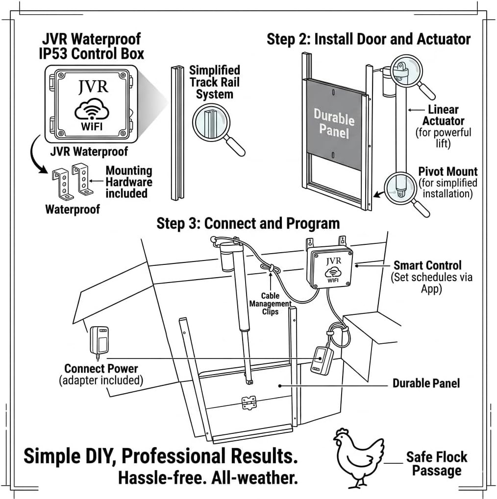 JVR WiFi Chicken Coop Door, App Alexa Control, Sunrise Sunset, Anti-Pinch