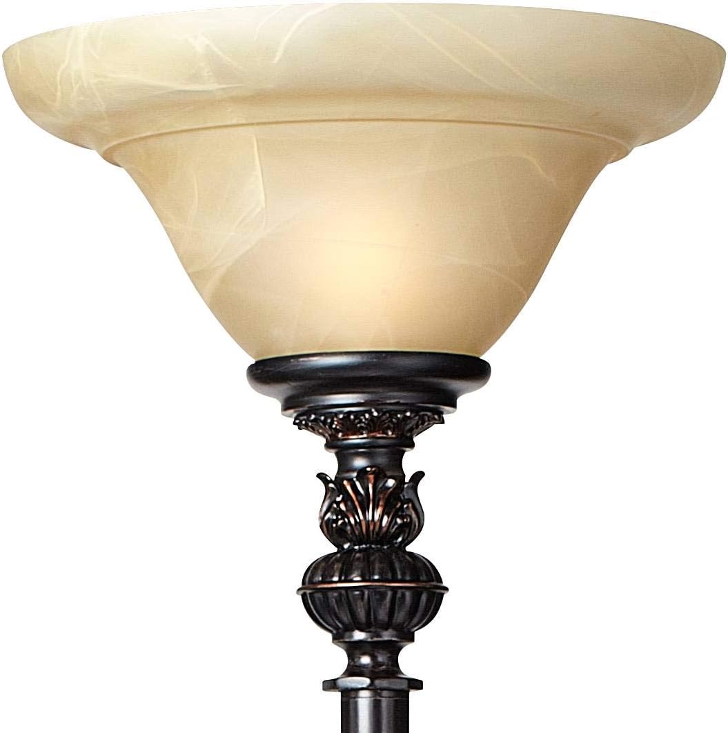 Kathy Ireland Sonnett 72" Tall 3-Light Torchiere Floor Lamp Living Room | Industrial Vintage Tree Standing Bronze Brown Champagne Alabaster Glass