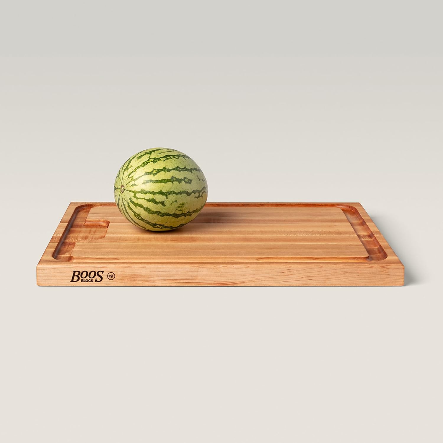John Boos Aujus Series Rectangular Wooden Maple Cutting Board 20”x15” – 1.5” Thick, 12-lb Reversible Butcher Block with Sloped Juice Groove, Edge-Grain & Finger Grips – Made in the USA