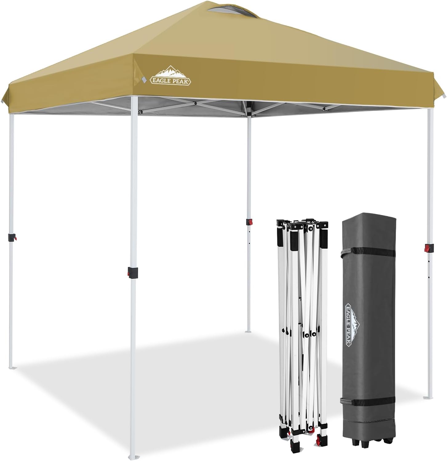 EAGLE PEAK 10x10 Pop Up Canopy Tent Easy Up Canopy Outdoor, White | Patented PeakPush™ Center Lock, 1 Person Setup Portable Pop Up Tent, Beach, Markets, Camping Sport Events, Wheeled Carry Bag