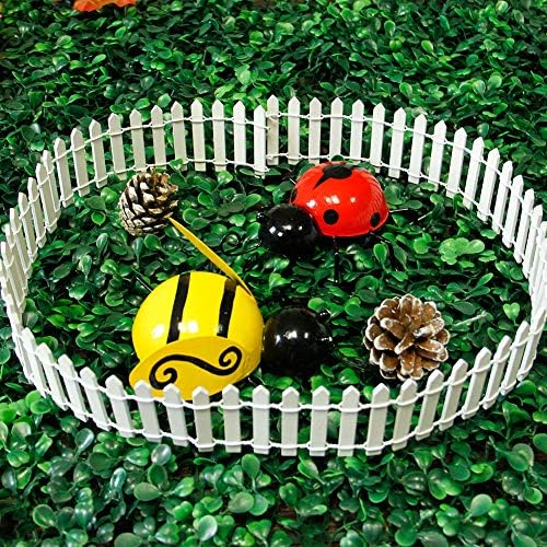Prsildan 40 Inches Miniature Fairy Garden Fence, DIY Wood Picket Fence Mini Ornament