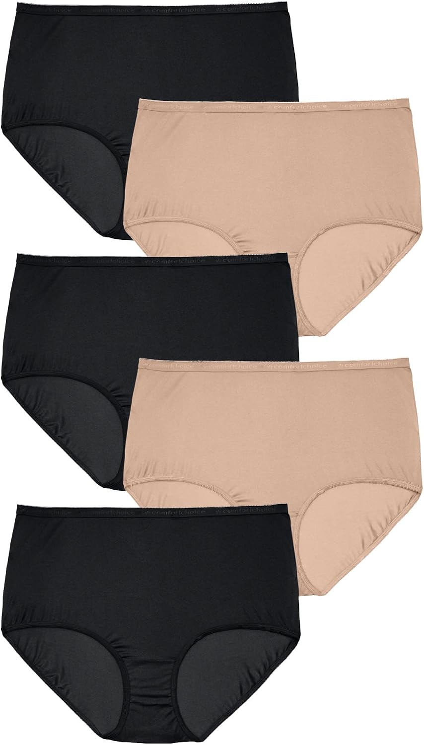 Comfort Choice Plus Size 5-Pack Classic Silky Nylon Brief