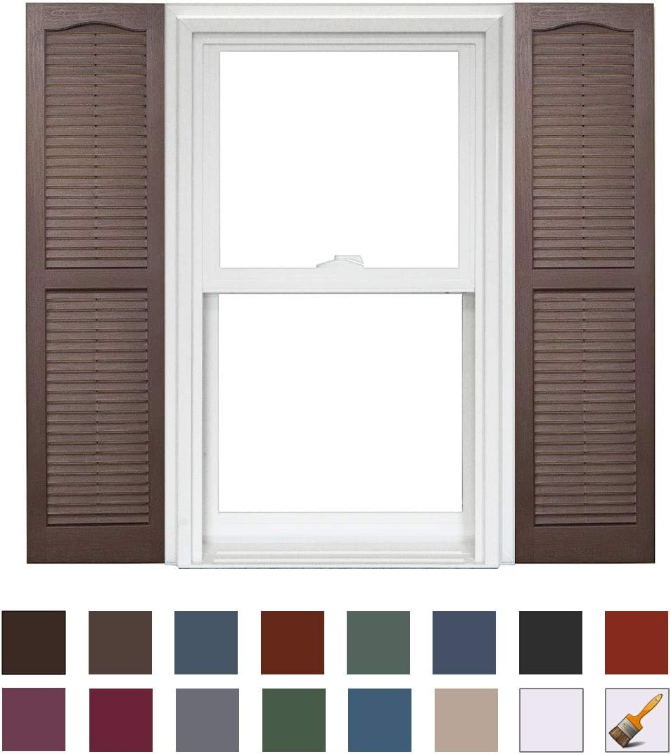 Homeside Open Louver Vinyl Shutters (1 Pair) 14-1/2in. x 43in. - 022 Chocolate - Premium Exterior Vinyl | Classic Slatted Design | Fade-Resistant