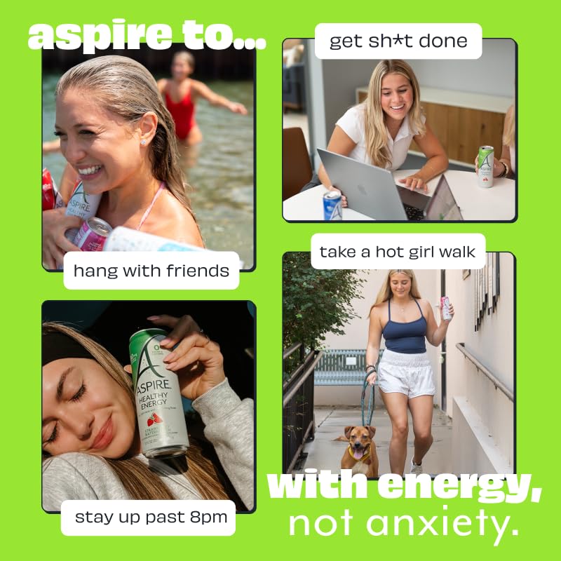 ASPIRE® Raspberry Acai, Healthy Energy Drink 80mg Natural Caffeine, Zero Sugar No Carbs Keto Friendly, 12 Pack Green Tea Sugar Free Drink Low Caffeine Zero Calorie